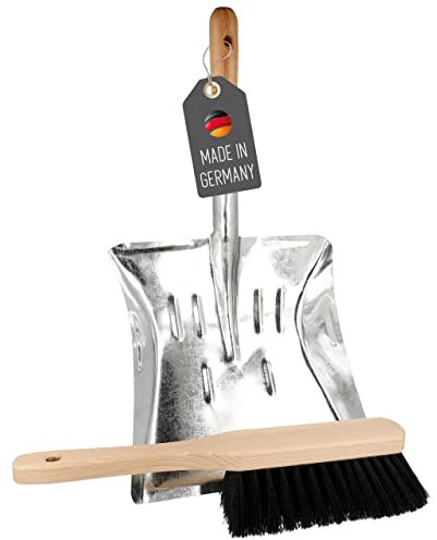 Lantelme Set de escoba y recogedor de mano de metal y madera, robusto mango galvanizado y cerdas de color negro 7705