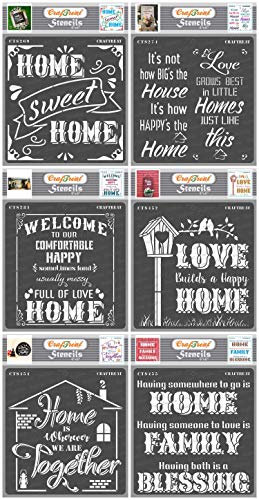 CrafTreat wiederverwendbare Home-Schablonen zum Malen auf Holz, Wänden und Fliesen – Home Quotes Bundle – 6 Stück – 15,2 x 15,2 cm – DIY-Kunst- und Bastelschablonen für die Heimdekoration
