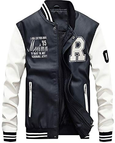 FTCayanz Herren Baseball Mantel Jacken Langarm Bomberjacke Winterjacke Stehkragen Freizeit Fliegerjacke Übegangsjacke Weiß XL