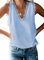 Uusollecy Débardeur Femme en Dentelle Top Chic et Élégant pour l'Été avec Col en V et sans Manches,Bleu,M