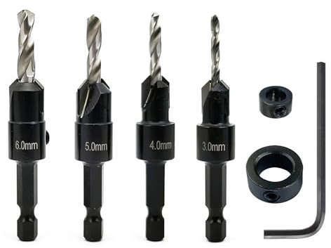 NORTOOLS Countersink Bit Set TCT Wood Drills Woodworking Chamfer Counter with Pilot Drill and 1/4 Quick Change Shank for Carpenters DIY Lovers Woodworker Hobbyists 3 4 5 6mm