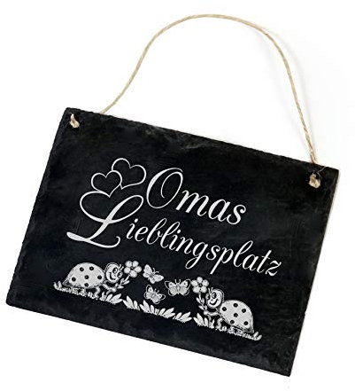 Schiefertafel Omas Lieblingsplatz - Schild Marienkäfer - 22 x 16 cm