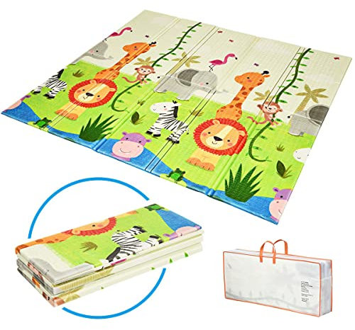 COSTWAY Baby Spielmatte faltbar, Babymatte doppelseitig, Krabbelmatte aus XPE Material, Krabbeldecke, Spielteppich für Babys, Säuglinge und Kleinkinder, 200 x 180 cm (Grün)