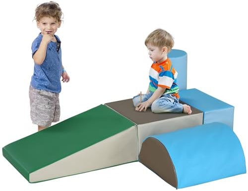 HOMCOM 5 Piece Climb and Crawl Activity Play Set Soft Foam Blocks for Baby Toddler Preschooler Indoor Play Equipment Learning Toys Multicolor