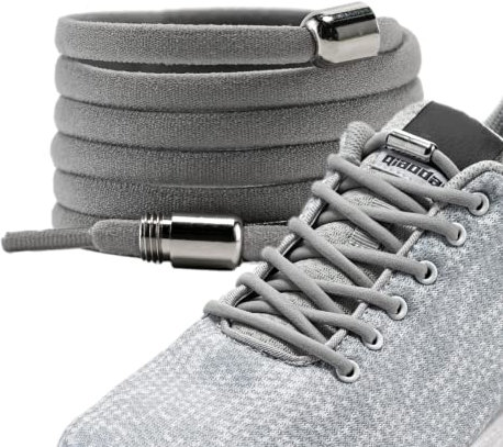 LaceHype - Premium Schnürsenkel ohne binden, elastischeSchuhbänder mit Metallkapseln, 1 oder 2 Paar - CP2 - mit Kapseln für Sneaker, Laufschuhe, Sporschuhe (Grau, 2P)