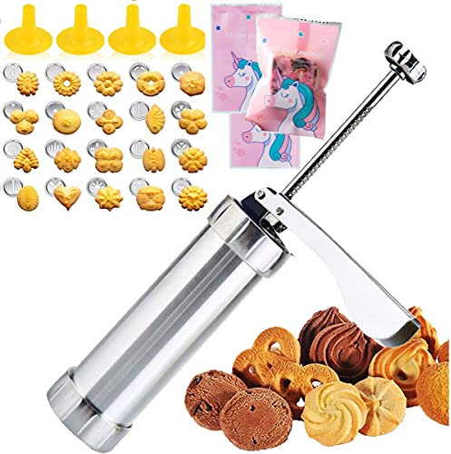 Keks Presse,Biluer 1 Satz Gebäckpresse Biscuits Plätzchenpresse mit 20 Aufsätzen und 4 Spritzaufsätzen and Kekstüten Bonbontüten zum Backen und Dekorieren von Kuchen