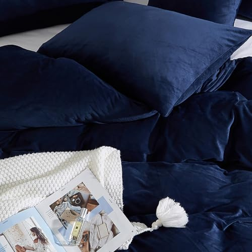 Omela Fleece Kissenbezug 40x80 Winter Warm Kissenhülle 2er Set Marineblau | Oeko-TEX zertifizierte, Kopfkissenbezug 40 x 80 cm, Cashmere Touch, Flauschig, Coral Fleece, Reißverschluss