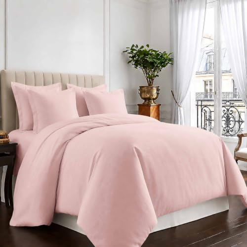 Pizuna Coton Ensemble de Housses de Couette 200x200 cm Rose Clair 400 Fils | 2 Personnes, 100% Coton Longue Tige Armure Satin, Housse de Couette de Luxe avec Fermeture à Boutons Rose Clair