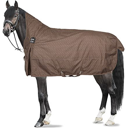 Horze Avalanche Pro Weidedecke mit Fleece, 1200D, leichtes/mittleres Gewicht, Regendecke, Pferdedecke,Wasserdicht Und Winddicht, Atmungsaktiv, Schweiflatz, Größe 75-165 cm, Blau, Braun, 145