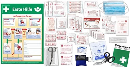Komplett-Set Erste-Hilfe nach aktueller DIN/EN 13157 PLUS 1 - Paket 2 -für Betriebe INKL. Notfallbeatmungshilfe & AUSHANG Erste-Hilfe
