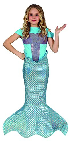 FIESTAS GUIRCA Bezaubernde Meerjungfrau Mädchen Kostüm mit Hologramm- Effektstoff – Hellblaues, Lila und Silbernes Mermaid Kleid mit Meerjungfrauen Flosse für Mädchen von 5-6 Jahren