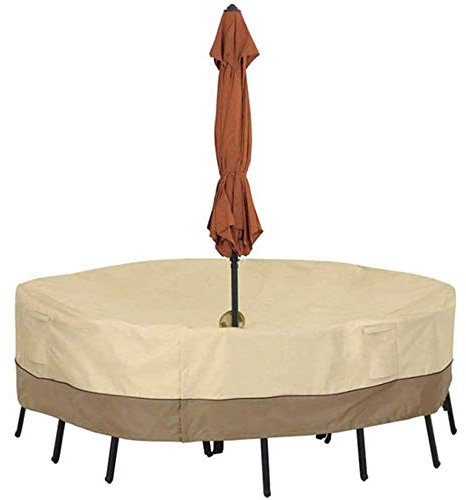 Housse de table ronde imperméable avec trou pour parasol - Protégez vos meubles de jardin et de terrasse avec taffetas de polyester durable