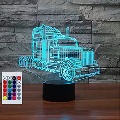 SUPERHONGJIHAO Truck 3D Nachtlicht Kinder Nachttischlampe | 16 Farben ändern, mit Fernbedienung, für Kind