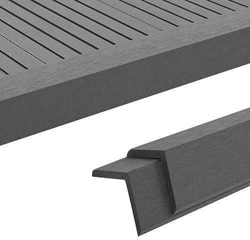ZEYUAN Terrassen-Winkelleisten 5 STK. WPC 170 cm Grau, Treppenkantenprofil, Abschlussleiste, Verblender Aussen, Eckschutzprofil, Winkelblech, Tropfkante, Wandanschlussprofil - 45019