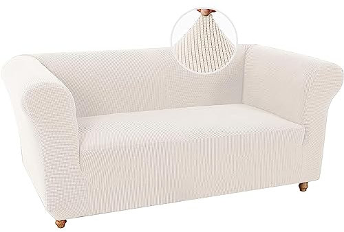 BXFUL Sofabezüge Stretch Couchbezüge Anti-Rutsch Sofa Schonbezug mit Armlehne Spandex Jacquard Sofa Überwürfe rutschfest Sofa Überzug Waschbare Sofabezug für Haustiere (2-Sitzer,Natürlich)
