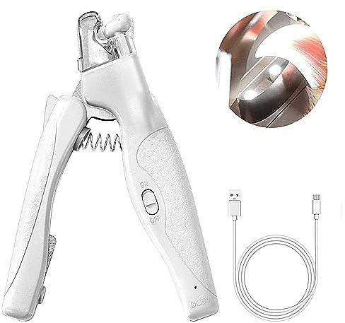 Pet Nail Clipper with LED Light for Dogs & Cats, Rechargeable Nails & Claws Trimmer Grooming, Safe Professional Trimming Tool with Nail Trapper & Free Nail File, Quick-Sensor Razor Sharp Blades