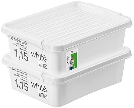 PAFEN 2x Aufbewahrungsbox mit Transparent Deckel 1,15L - 20 x 15 x 6 cm - Boxen Aufbewahrung Stapelboxen mit Verschlussclips Kunststoffbehälter Kleiderboxen Organizer | Weiß