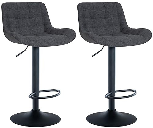 CLP 2er Set Barhocker Tover I Höhenverstellbare Tresenhocker I 360° Drehstühle Mit Rückenlehne Für Tresen Und Theke, Farbe:schwarz, Material:Stoff