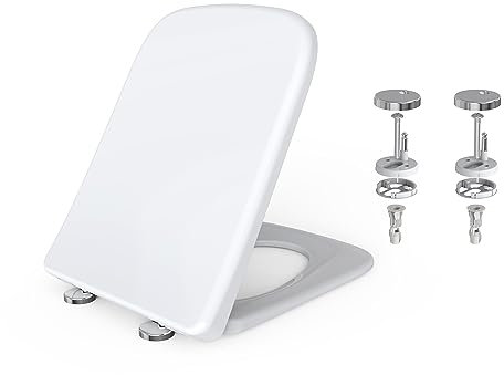 SADALAK Quadratischer WC-Sitz mit Absenkautomatik, weiße Befestigung oben und verstellbare Scharniere, Schnellverschluss und leicht zu reinigen, rechteckige WC-Sitze (465 mm x 360 mm)