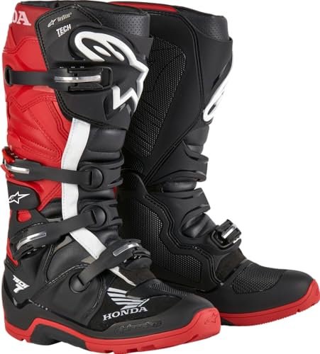 Alpinestars Honda Tech 7 Enduro Drystar Stivali da motocross, nero/rosso chiaro, 41 EU