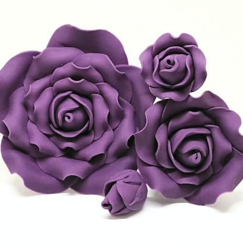Sugar Roses - Decorazioni per torte, 4 misure tra cui scegliere, 5 pezzi, colore: viola