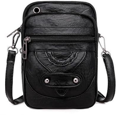 Zixrmor Handytasche Zum Umhängen Damen Weiche Lederstrukturgroßer handytasche Bag, für Kopfhörer-Eingang in handytasche zum umhängen damen große Kapazität Kleine Umhängetasche Damen(Schwarz)