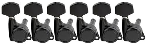 Musiclily Pro 6 in Line Gitarren Locking Mechaniken 18:1 Ratio Locking Tuners Tuning Pegs Keys Machine Heads für Strat Tele Style E-Gitarre, Schwarz mit Hex Button