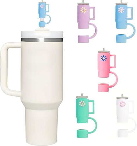 5PCS Silicone Straw Cover Cap for Stanley Cup 30&40 Oz Tumbler, 10mm Drinking Straw Tip Covers, Accessories (Multicolour)