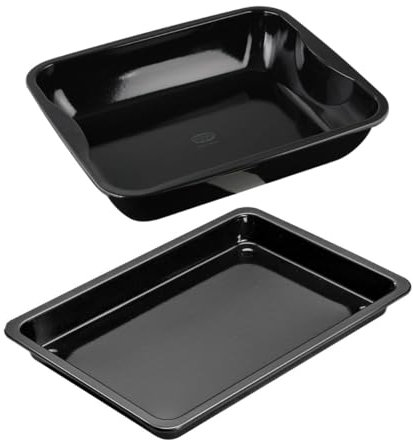 Dr. Oetker 9929450 Set de 2 Plats à Four, Plat de Cuisson, Plaque à pâtisserie, Plat Four, Plaque pâtisserie, Acier, Email, Noir, 42 x 29 x 4 cm et 40 x 34 x 8 cm