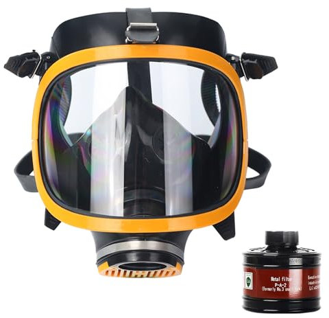 Sumeber Vollgasmasken-Atemschutzgerät mit Standard-Rd40, wiederverwendbar für organische, anorganische Dämpfe, saure Gase, Ammoniak, Begasung, Farbe | Gesichtsschutz, Messingfilter und Handschuhe