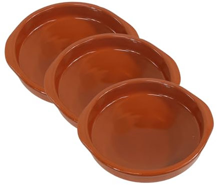 Fackelmann Set de 3 Cazuelas de Cerámica Rústica, Cazuelas de Barro Refractario, Aptas para Cocina de Gas y Eléctrica, Microondas y Horno, Color Natural, 20 cm Diámetro, Borde 5 cm, 3 ud.