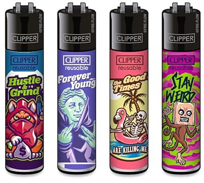 Clipper Feuerzeug 4er Set: (Mix Slogan #8)