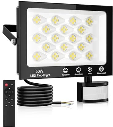 Security Lights Outdoor Motion Sensor,50W 5000LM PIR Security Light with Remote Control,6500K Cool White Motion Sensor Lights Outdoor,IP66 Waterproof LED Floodlight for Garden Yard Garage