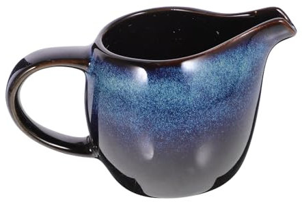 CRILSTYLEO Ceramic Milk Cup Blue Milk Jug Pitcher Handle Spout for Coffee Tea Restaurant Use