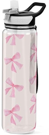 Sevdomey Borraccia con fiocco con coperchio con cannuccia, trasparente, a prova di perdite, per palestra, sport all'aperto, fitness, allenamento, viaggi, 907,2 g