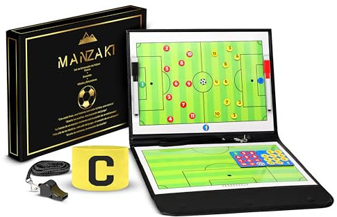 MANZAKI Tafel für Fußballtrainer, magnetische Tafel, Fußball-Tafel, Taktiktafel mit Magnetsteinen, Pfeife, zwei Marker in Rot und Schwarz, Kapitänsarmband.
