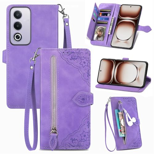 Fertuo Cover per OPPO A80 5G, Custodia a Libro in Pelle PU Flip Case con Porta Carte, Chiusura Magnetica e Cinturino [Disegni di Fiori] Portafoglio Antiurto per OPPO A80 5G, Viola