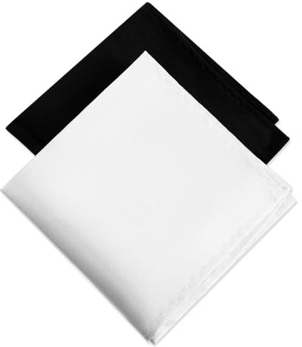 Molain 2Pcs Men's Pocket Square Satin Pocket Square for Men Solid Color Handkerchief Suit Pocket Squares Classic Pure Silk Hankies(Black, White)