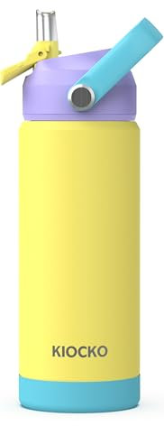 Kiocko Borraccia Termica Per Bambini, In Acciaio Inox, 600 Ml, Senza Bpa,Bottiglia Acqua Con Cannuccia A Prova Di Perdite, Per Sport, Scuola,Ragazzo(Giallo-Mix)