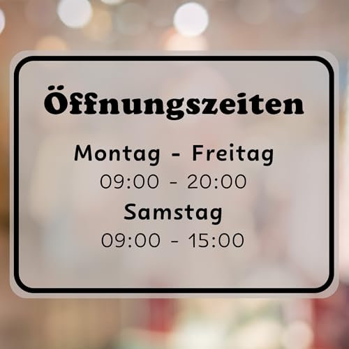 KIWISTAR - Öffnungszeiten - quer - 210x297mm - Schwarz - personalisiert - Fensterfolie - Wunschtext - Schaufensterbeschriftung - Aufkleber - Milchglas - Glasdekorfolie - Verbotsschilder
