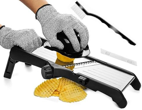 Mandoline Mandoline Mandoline 7 en 1 Coupe-légumes réglable multifonction en acier inoxydable pour légumes, concombres, fruits, carottes avec brosse de nettoyage, gants anti-coupure