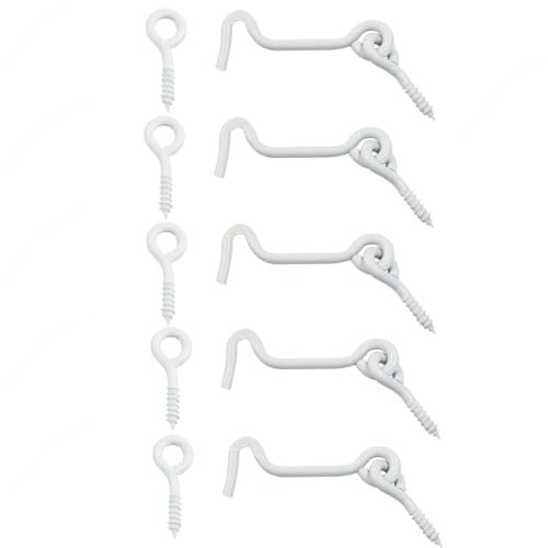 Sdstone Cabin Hook and Eye Latch Gate Door Swivel Window Latch Hook with Mounting Screws,Carbon Steel Door Hook Latch(2 inch, 5PCS) White
