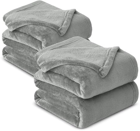 Hafaa Fleece Blanket Throw King Size XXL Pack of 2 - Fluffy Soft Warm Versatile Extra Large Cosy Throws Blankets for Bed/Sofa/Couch, Silver Grey, 230x270cm