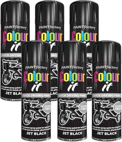 MIXEL Black Gloss Spray Paint Can, Quick Drying, Aerosol Paint, Sleek And Glossy, Interior And Exterior, Durable and Weather-Resistant, 250ml, (Pack of 6)