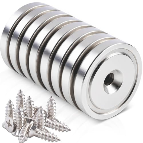 8 Stück Magnete Stark mit Loch 40KG Kraft 32x7mm, Neodym Magnet mit Loch Magnete Rund Neodym Magneten Extra Stark Magnet zum Anschrauben Senkkopf-Topfmagnet mit Schrauben