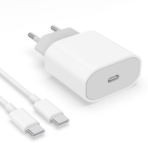 Cargador Rápido USB C de 20W con Cable USB C a USB C 1m for iPhone 16/16 Pro/16 Pro Max/15/15 Pro/15 Pro Max/15 Plus, iPad Pro/Air, USBC Enchufe Cabezal Carga Adaptador Tipo C Pared Cargado Corriente