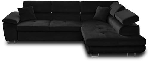 Bestmobilier Dimas - canapé d'angle Droit 5 Places - Convertible avec Coffre et têtières réglables - en Velours