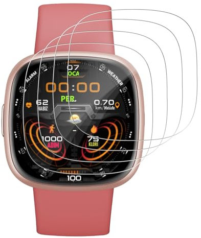 VideoSecu 4 Stück für Panzerglas für Fitbit Versa 3/Fitbit Versa 4/Fitbit Sense 2/Fitbit Sense Schutzfolie, Selbstheilende TPU Folie, Blasenfreie, Kratzfest, Anti-Fingerabdruck, Perfekte Passform