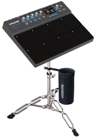 Nux DP-2000 Digitales Percussion Pad E-Drum mit DPS-1 Drum-Pad Stativ und keepdrum DSC01 Drumstick-Halter
