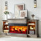 AMERLIFE 60 Electric Fireplace with Mantel, Farmhouse 3-Sided Fireplace TV Stand for TVs up to 65 Inch, Entertainment Center with Adjustable Shelves & LED Light, Rustic Grey